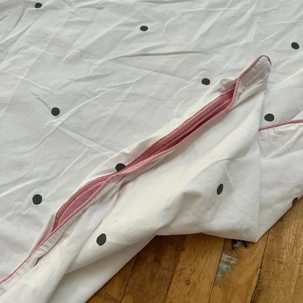 IKEA VANKRETS Twin Duvet Charcoal Gray Polka Dot Pink Piping 100% Cotton
